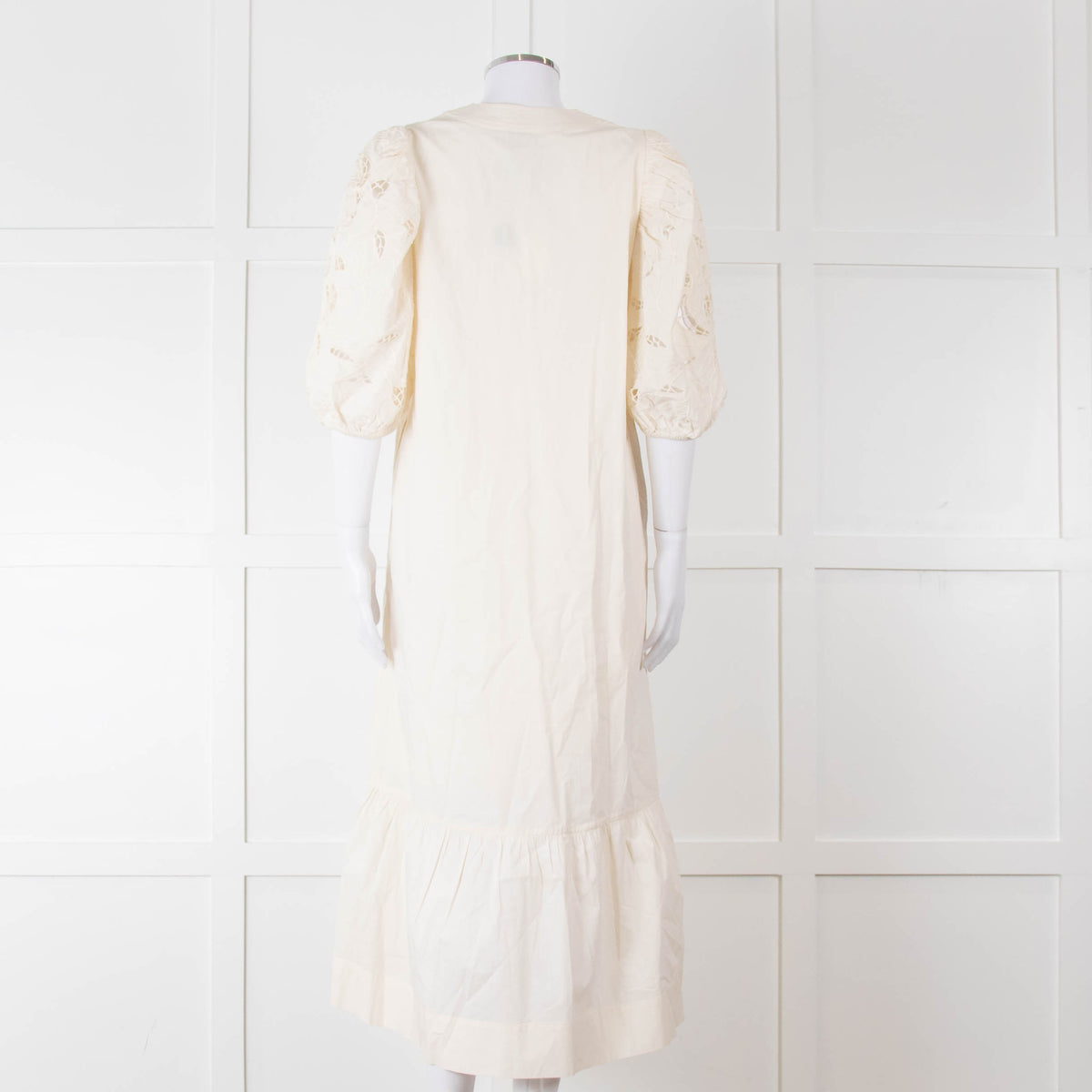 Scarlett Poppies Cream Cotton Broidery Puff Sleeve Maxi Dress