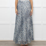 P.A.R.O.S.H. White Blue Leopard Print Pleated Maxi Skirt