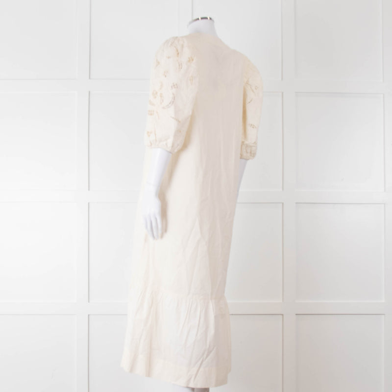 Scarlett Poppies Cream Cotton Broidery Puff Sleeve Maxi Dress