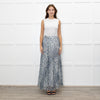 P.A.R.O.S.H. White Blue Leopard Print Pleated Maxi Skirt