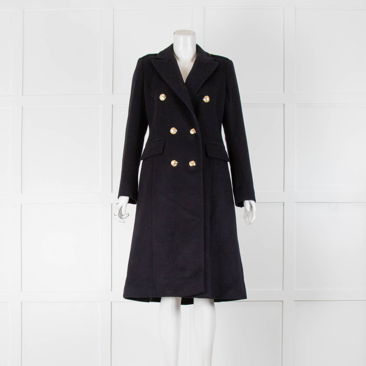 Lauren by Ralph Lauren Navy Wool Mix Military Coat With Gold Buttons