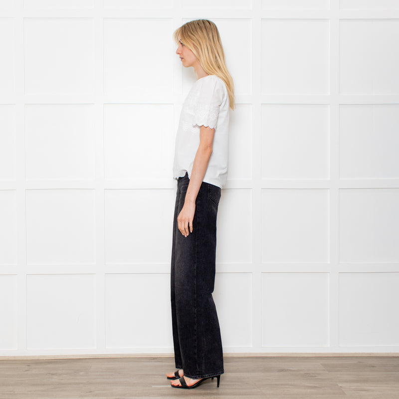 Weekend Max Mara White Top With Embroidered Front & Short Sleeves