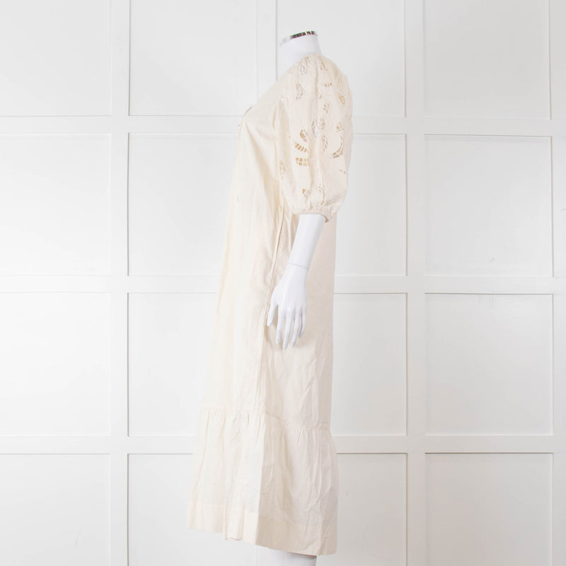 Scarlett Poppies Cream Cotton Broidery Puff Sleeve Maxi Dress