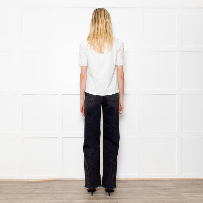Weekend Max Mara White Top With Embroidered Front & Short Sleeves