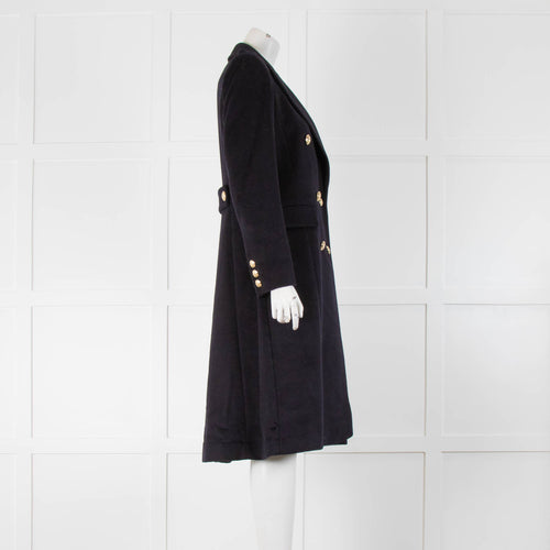 Lauren by Ralph Lauren Navy Wool Mix Military Coat With Gold Buttons