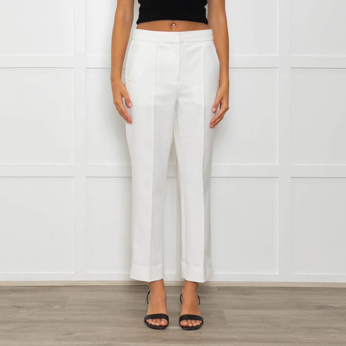 Me + Em White Tailored Trousers With Gross Grain Side Ribbon