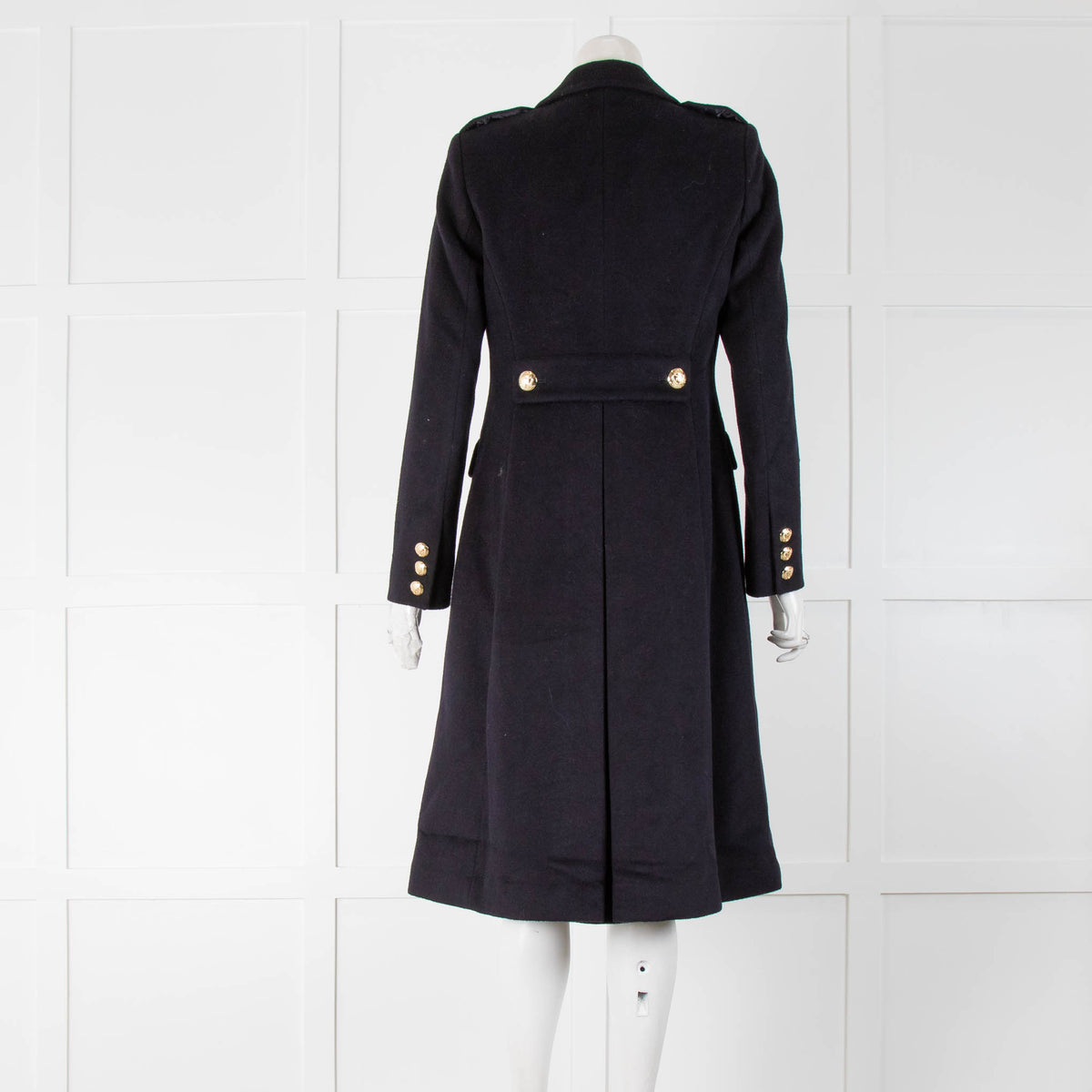 Lauren by Ralph Lauren Navy Wool Mix Military Coat With Gold Buttons