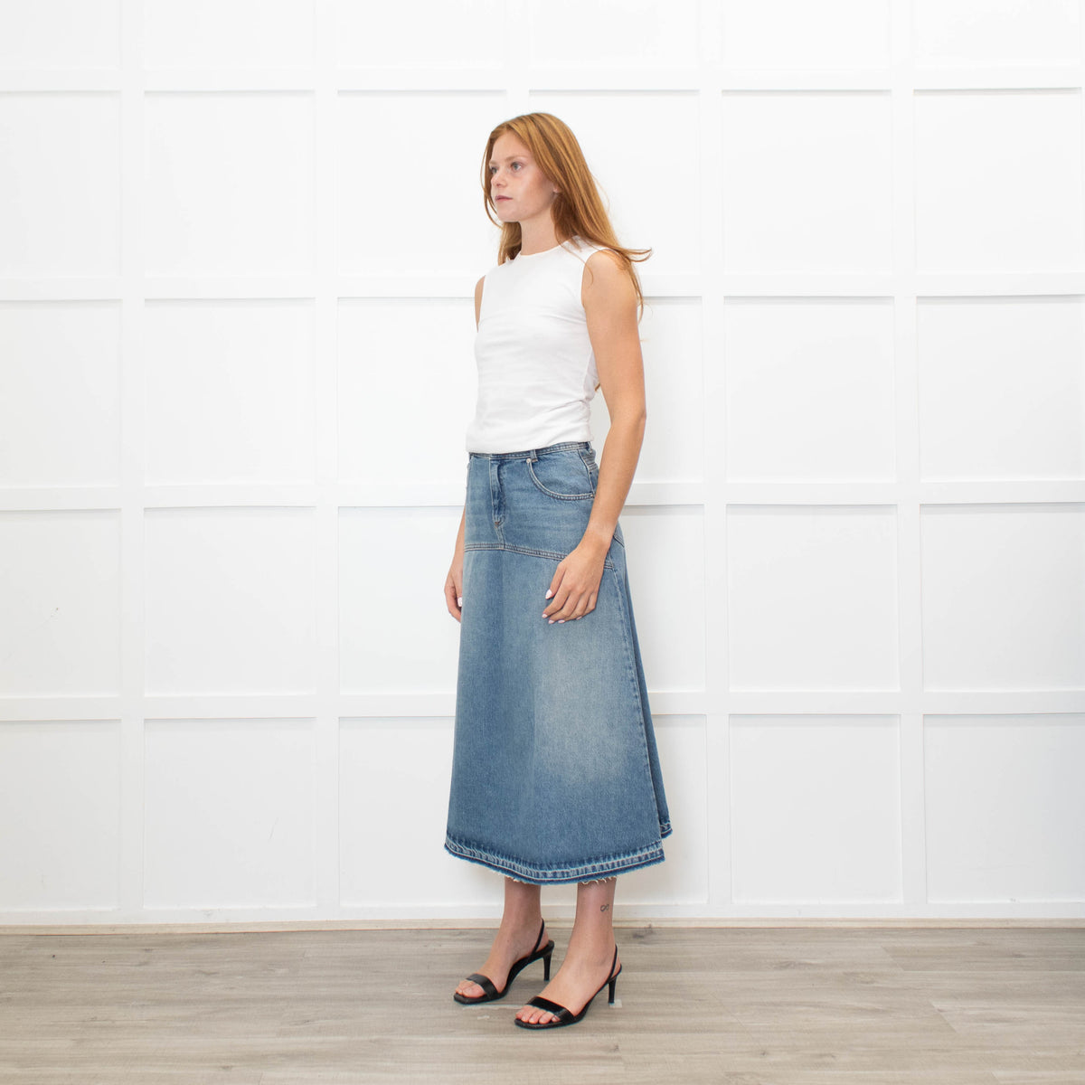 Ba & Sh Light Blue Denim  A-Line Skirt