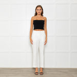 Me + Em White Tailored Trousers With Gross Grain Side Ribbon
