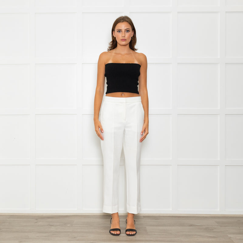Me + Em White Tailored Trousers With Gross Grain Side Ribbon