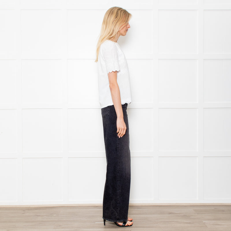 Weekend Max Mara White Top With Embroidered Front & Short Sleeves