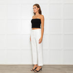 Me + Em White Tailored Trousers With Gross Grain Side Ribbon