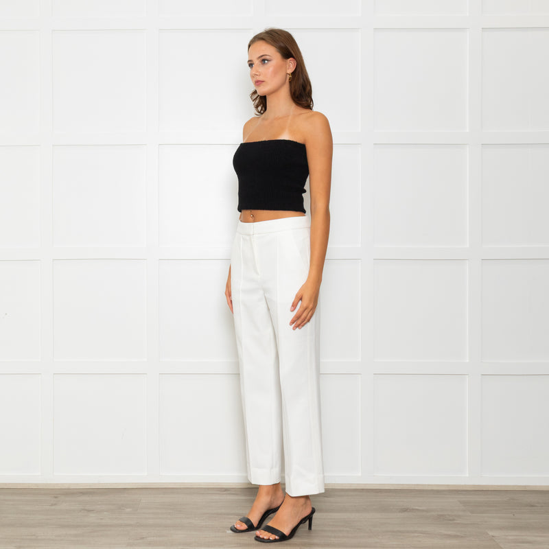Me + Em White Tailored Trousers With Gross Grain Side Ribbon