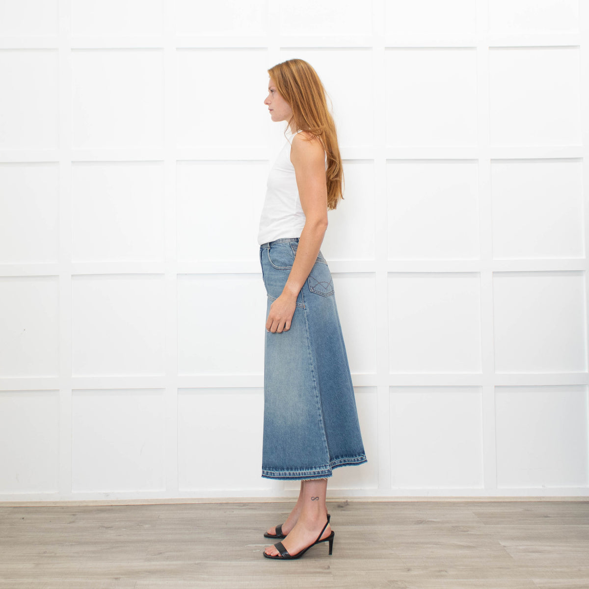 Ba & Sh Light Blue Denim  A-Line Skirt