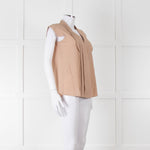 Alexander McQueen Beige Silk V Front Buttoned Up Sleeveless Top