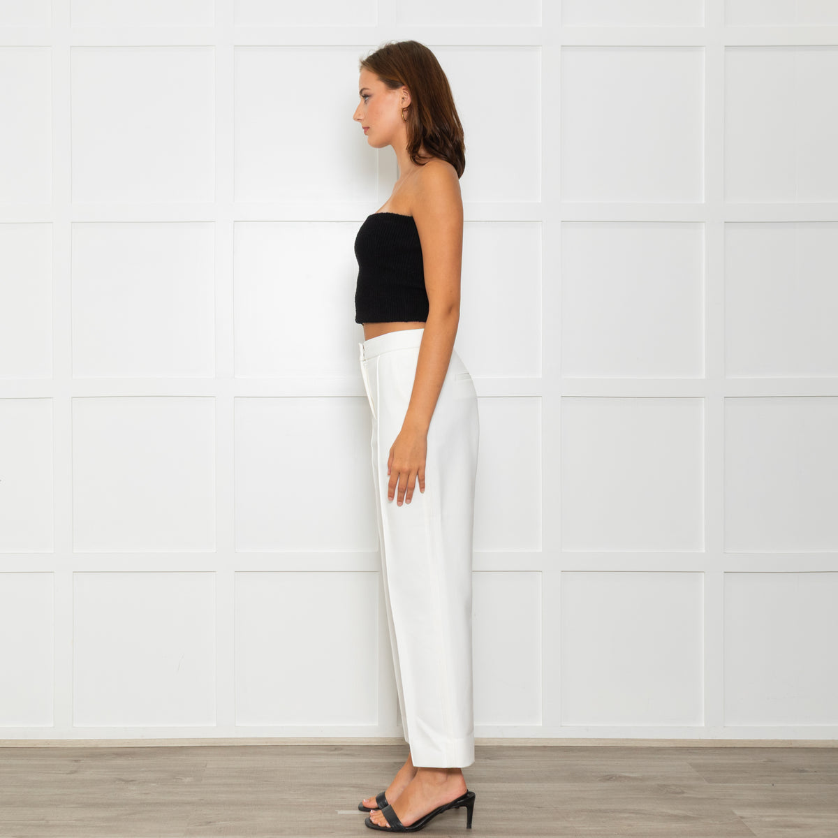 Me + Em White Tailored Trousers With Gross Grain Side Ribbon