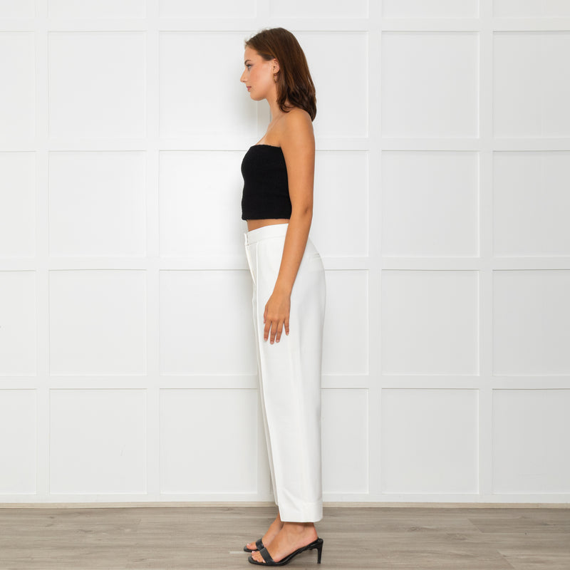 Me + Em White Tailored Trousers With Gross Grain Side Ribbon