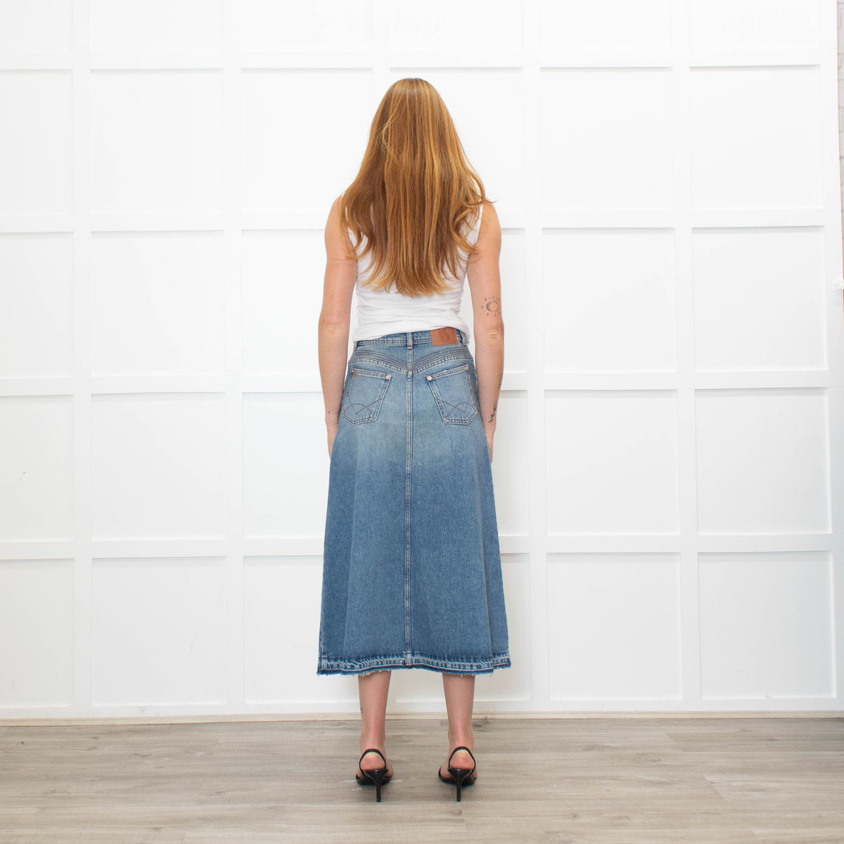 Ba & Sh Light Blue Denim  A-Line Skirt