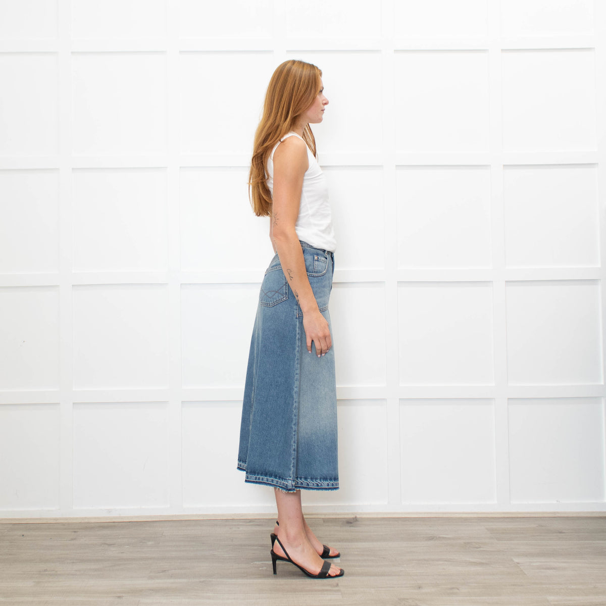 Ba & Sh Light Blue Denim  A-Line Skirt
