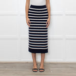 Polo Ralph Lauren Navy White Striped Cable- Knit Midi Skirt