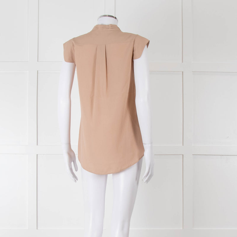 Alexander McQueen Beige Silk V Front Buttoned Up Sleeveless Top
