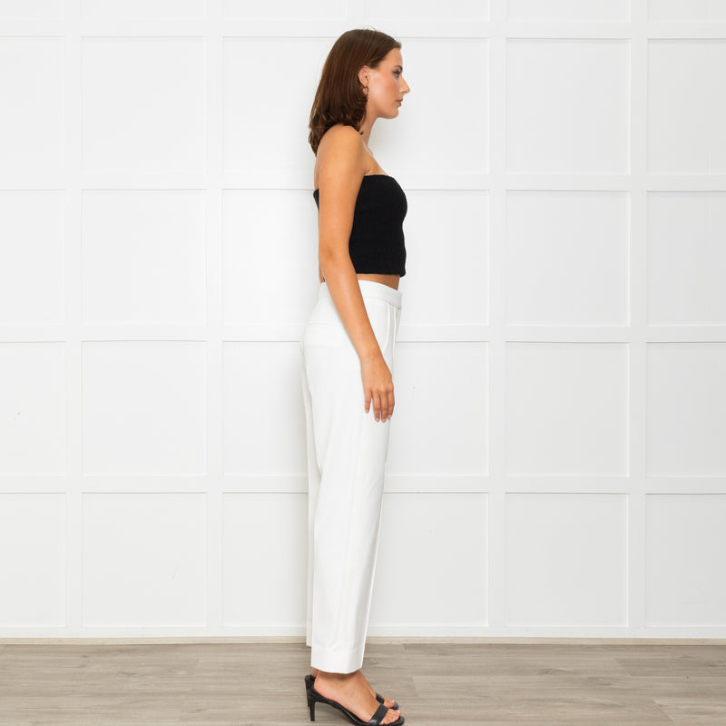 Me + Em White Tailored Trousers With Gross Grain Side Ribbon