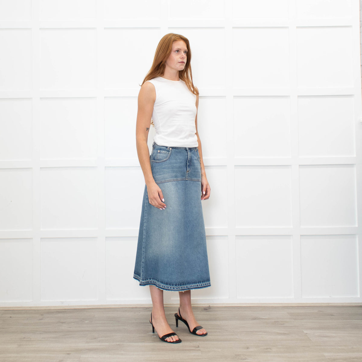 Ba & Sh Light Blue Denim  A-Line Skirt