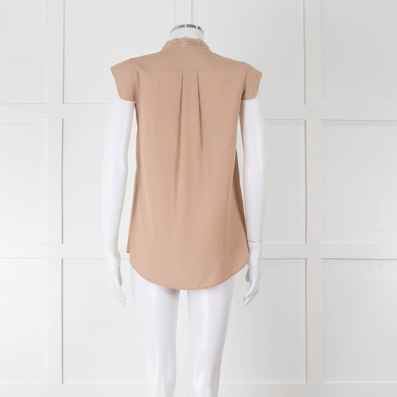 Alexander McQueen Beige Silk V Front Buttoned Up Sleeveless Top