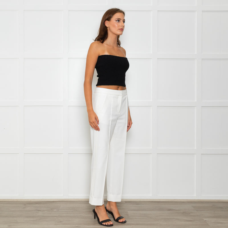 Me + Em White Tailored Trousers With Gross Grain Side Ribbon