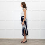 Polo Ralph Lauren Navy White Striped Cable- Knit Midi Skirt