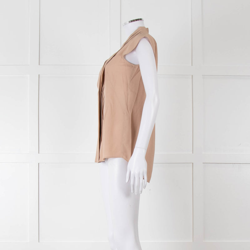 Alexander McQueen Beige Silk V Front Buttoned Up Sleeveless Top