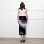 Polo Ralph Lauren Navy White Striped Cable- Knit Midi Skirt