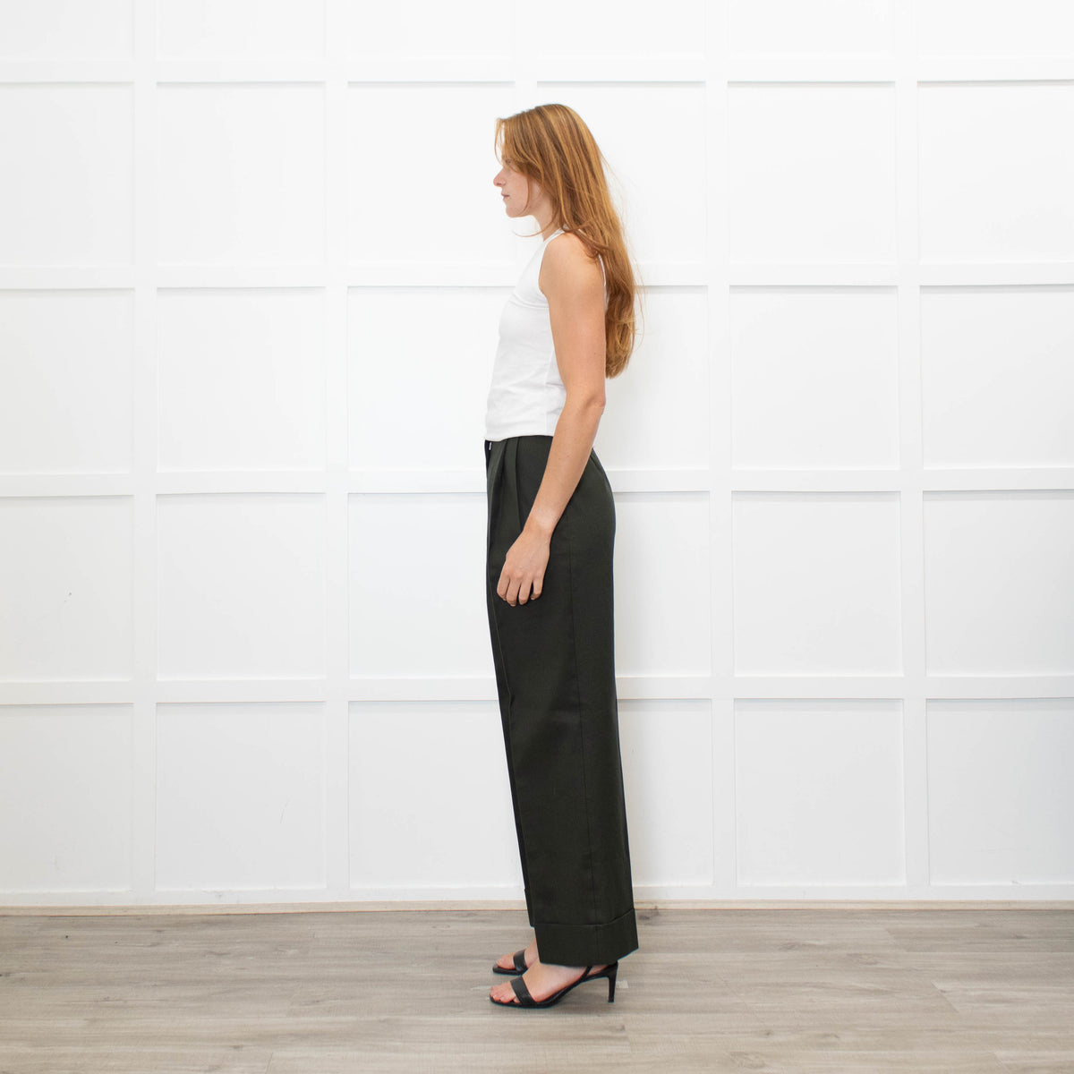 The Row Dark Green High-Waisted  Heavy Cotton Trousers