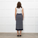 Polo Ralph Lauren Navy White Striped Cable- Knit Midi Skirt