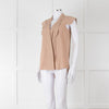 Alexander McQueen Beige Silk V Front Buttoned Up Sleeveless Top