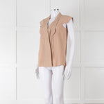 Alexander McQueen Beige Silk V Front Buttoned Up Sleeveless Top