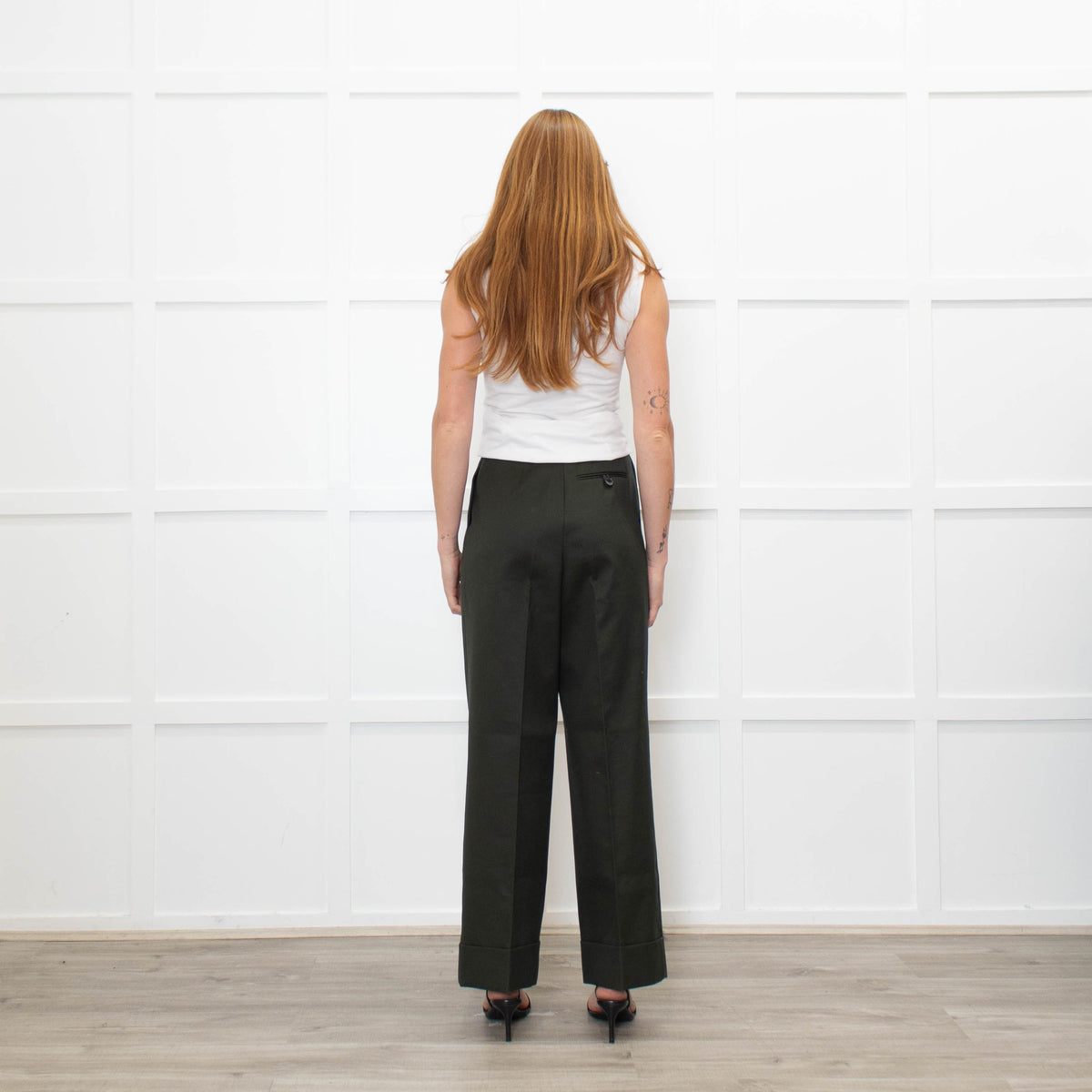 The Row Dark Green High-Waisted  Heavy Cotton Trousers