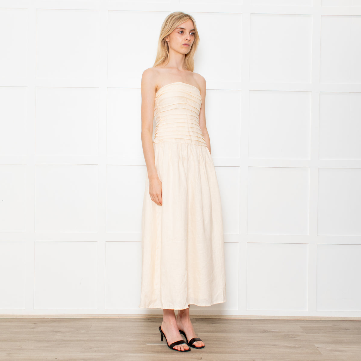 DISSH Catania Cream Linen Strapless Dress