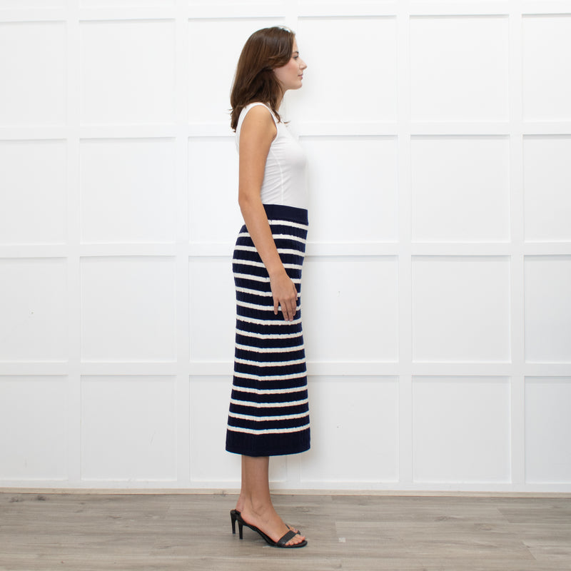 Polo Ralph Lauren Navy White Striped Cable- Knit Midi Skirt