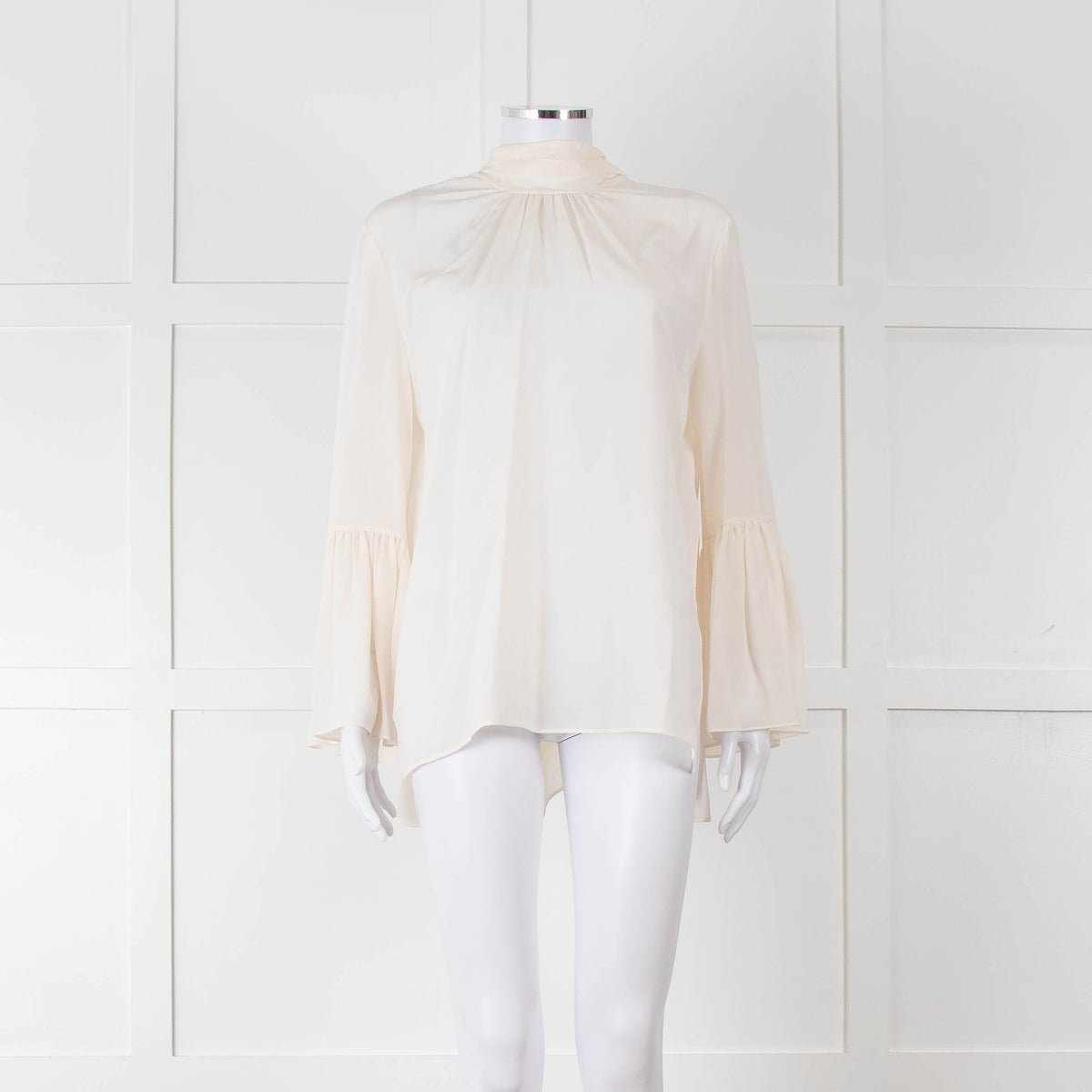Fendi Cream Neck Tie Long Sleeve Top