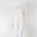 Fendi Cream Neck Tie Long Sleeve Top