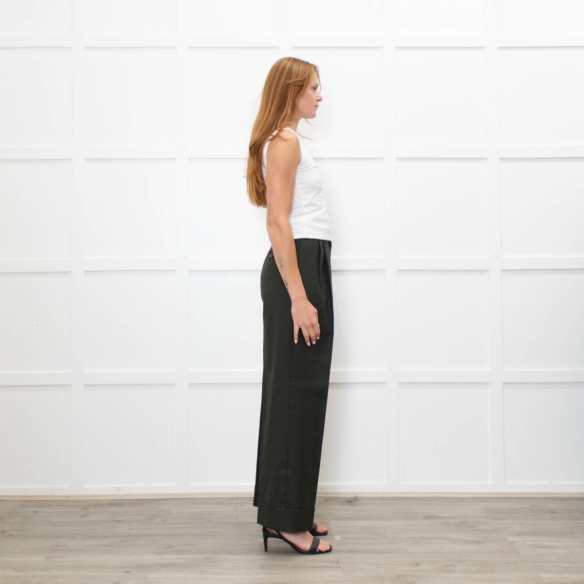 The Row Dark Green High-Waisted  Heavy Cotton Trousers