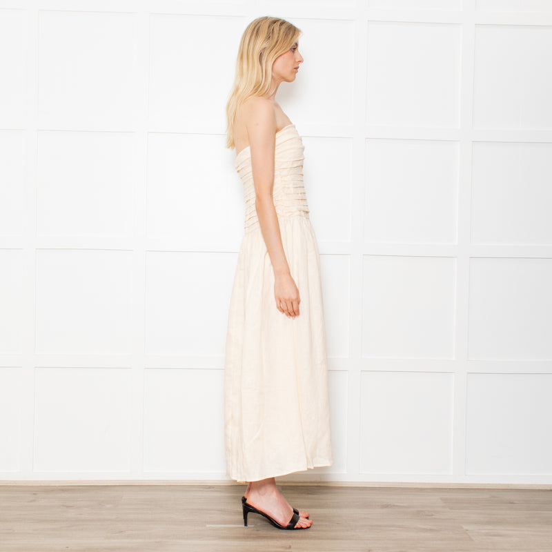 DISSH Catania Cream Linen Strapless Dress