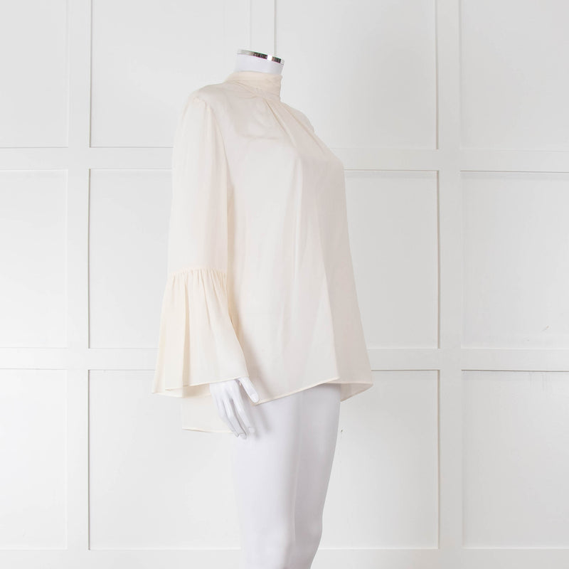 Fendi Cream Neck Tie Long Sleeve Top