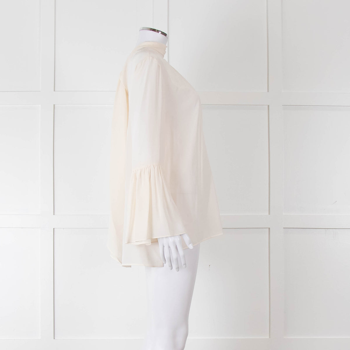 Fendi Cream Neck Tie Long Sleeve Top