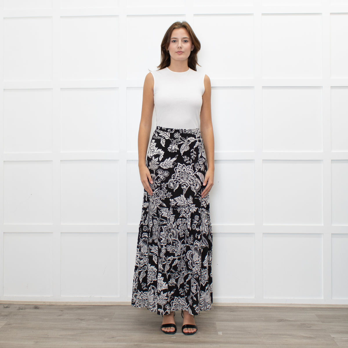 Ridley Black White Floral Maxi Skirt