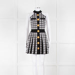 Balmain Black & White Pleated Houndstooth Knit Mini Dress