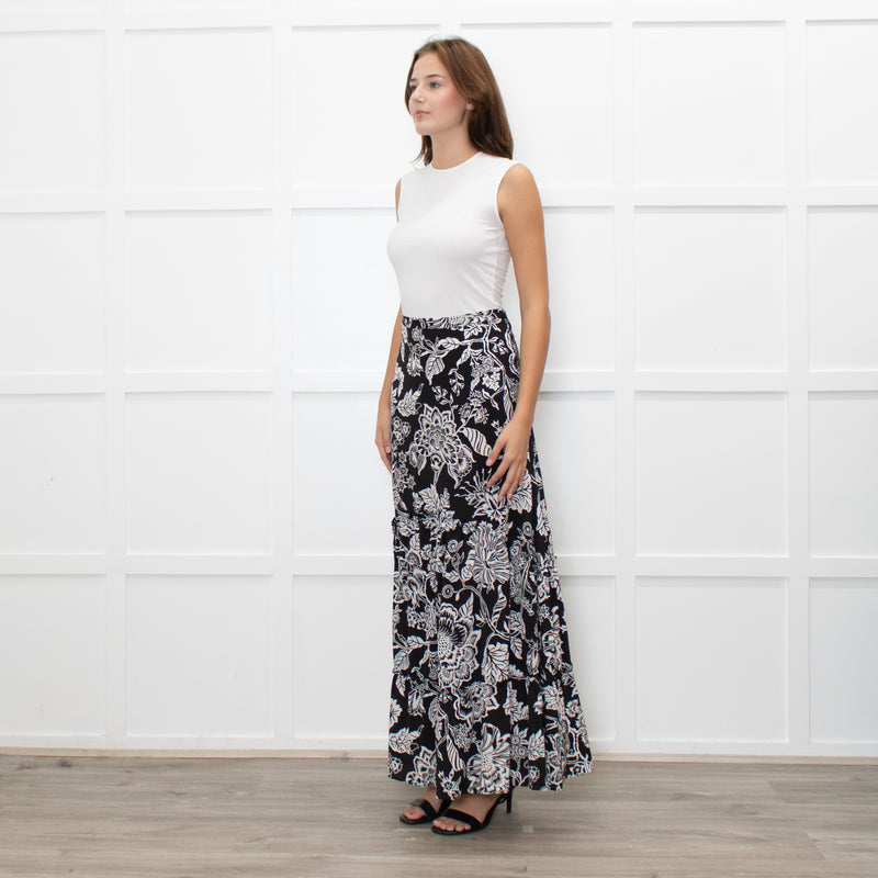 Ridley Black White Floral Maxi Skirt