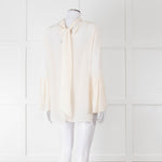 Fendi Cream Neck Tie Long Sleeve Top