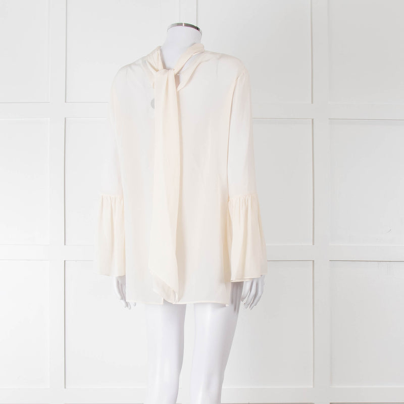 Fendi Cream Neck Tie Long Sleeve Top